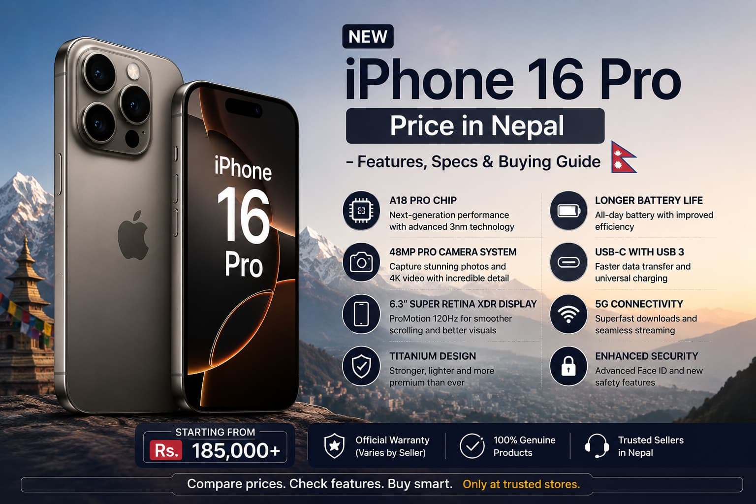 Apple iPhone 16 Pro lineup displayed for Nepal smartphone buyers
